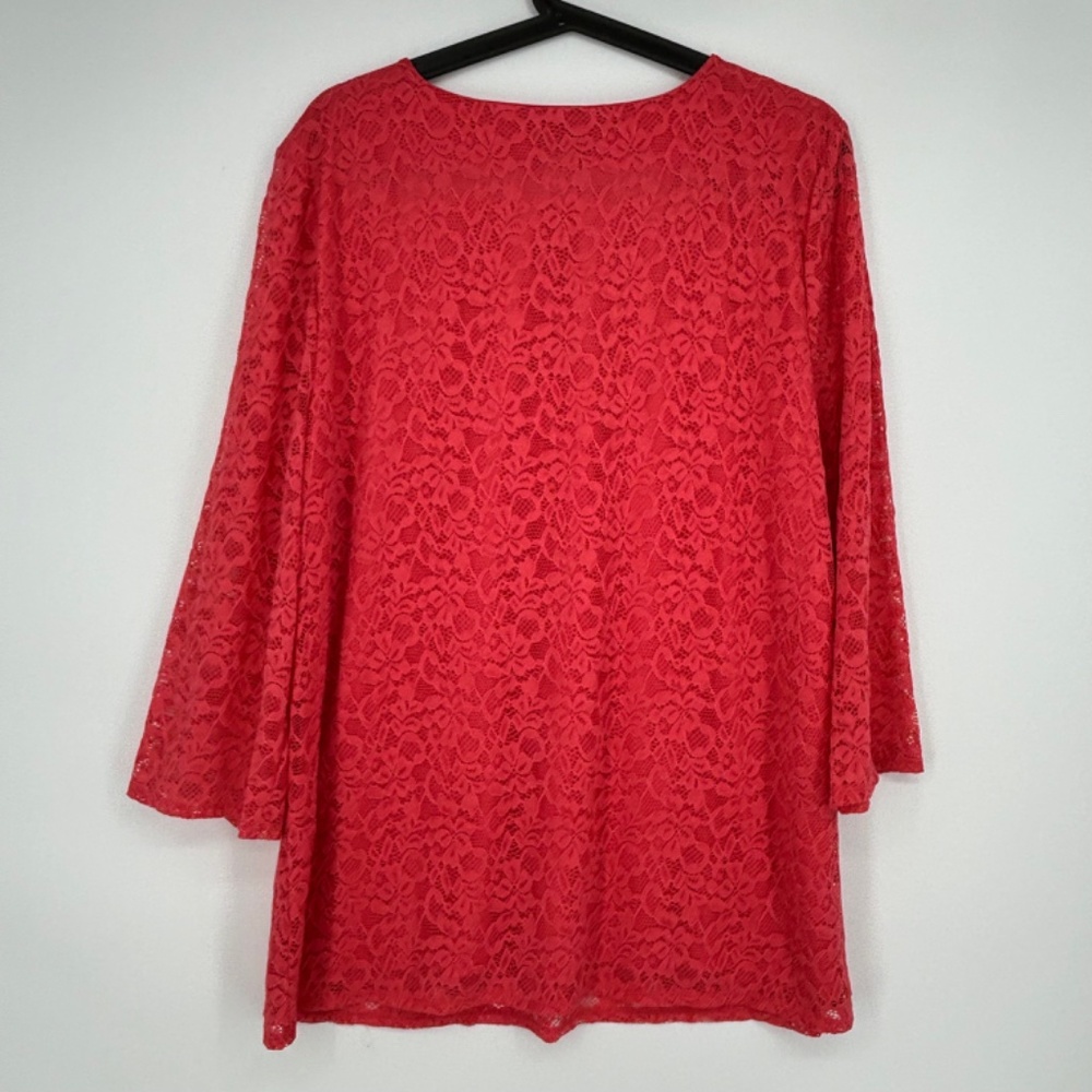 JM Collection Womens XL Lace-Up Tunic Top Starfish Coral Floral Lace 3/4 Sleeves - Picture 8 of 10